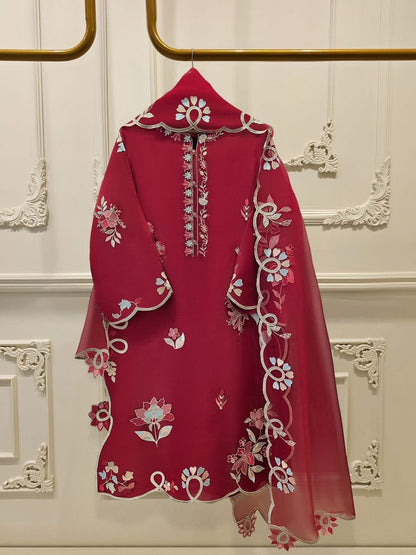 Aghanoor Heavily Embroidered Organza 3 Piece Suit