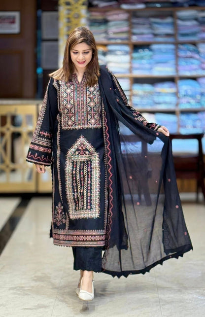 AGHANOOR PURE EMBROIDERED LAWN 3 PIECE SUIT