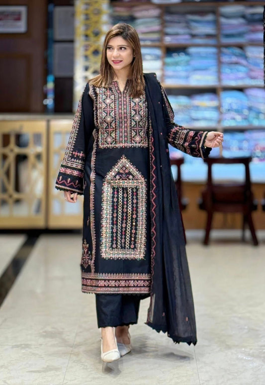 AGHANOOR PURE EMBROIDERED LAWN 3 PIECE SUIT