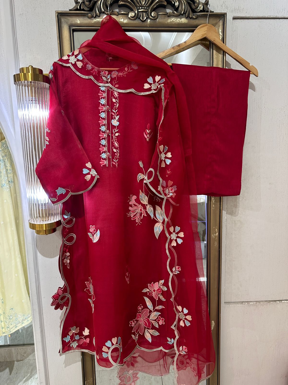 Aghanoor Heavily Embroidered Organza 3 Piece Suit