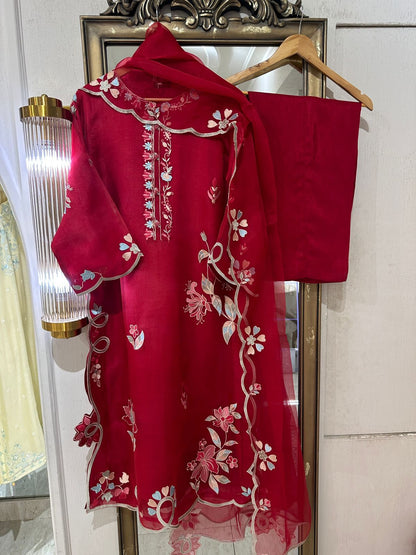 Aghanoor Heavily Embroidered Organza 3 Piece Suit