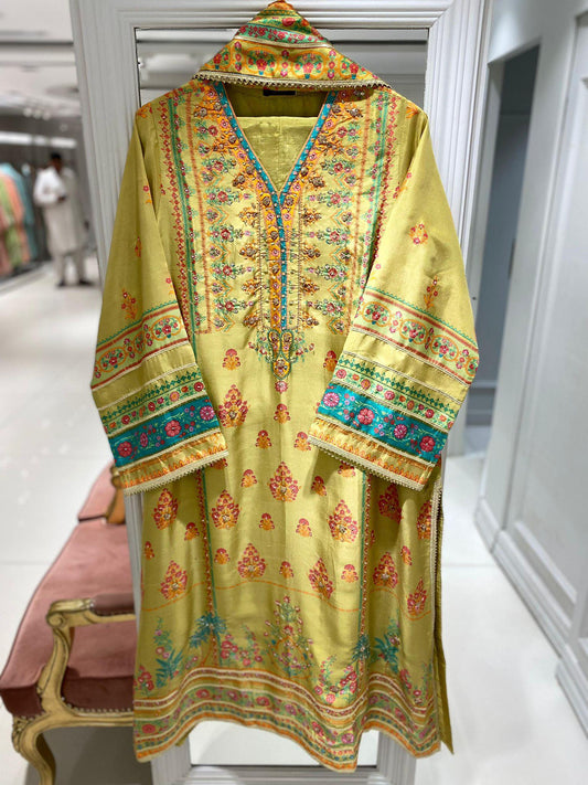 Aghanoor 100% Pure Raw Silk Embroidered 3 Piece Suit