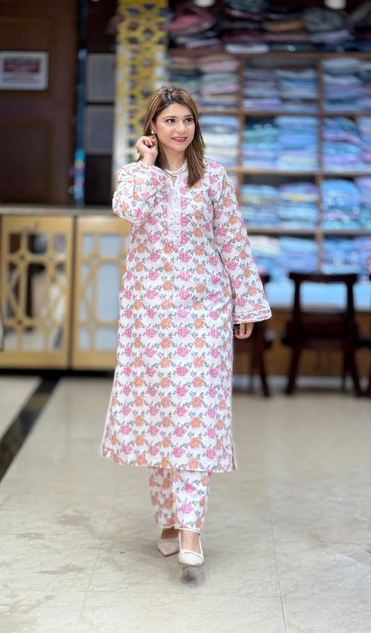AGHANOOR LAWN FLORAL EMB SHIRT WITH PANT