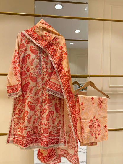 AGHANOOR PURE EMBROIDERED CAMBRIC LAWN SHIRT, PANT & SILK DUPATTA