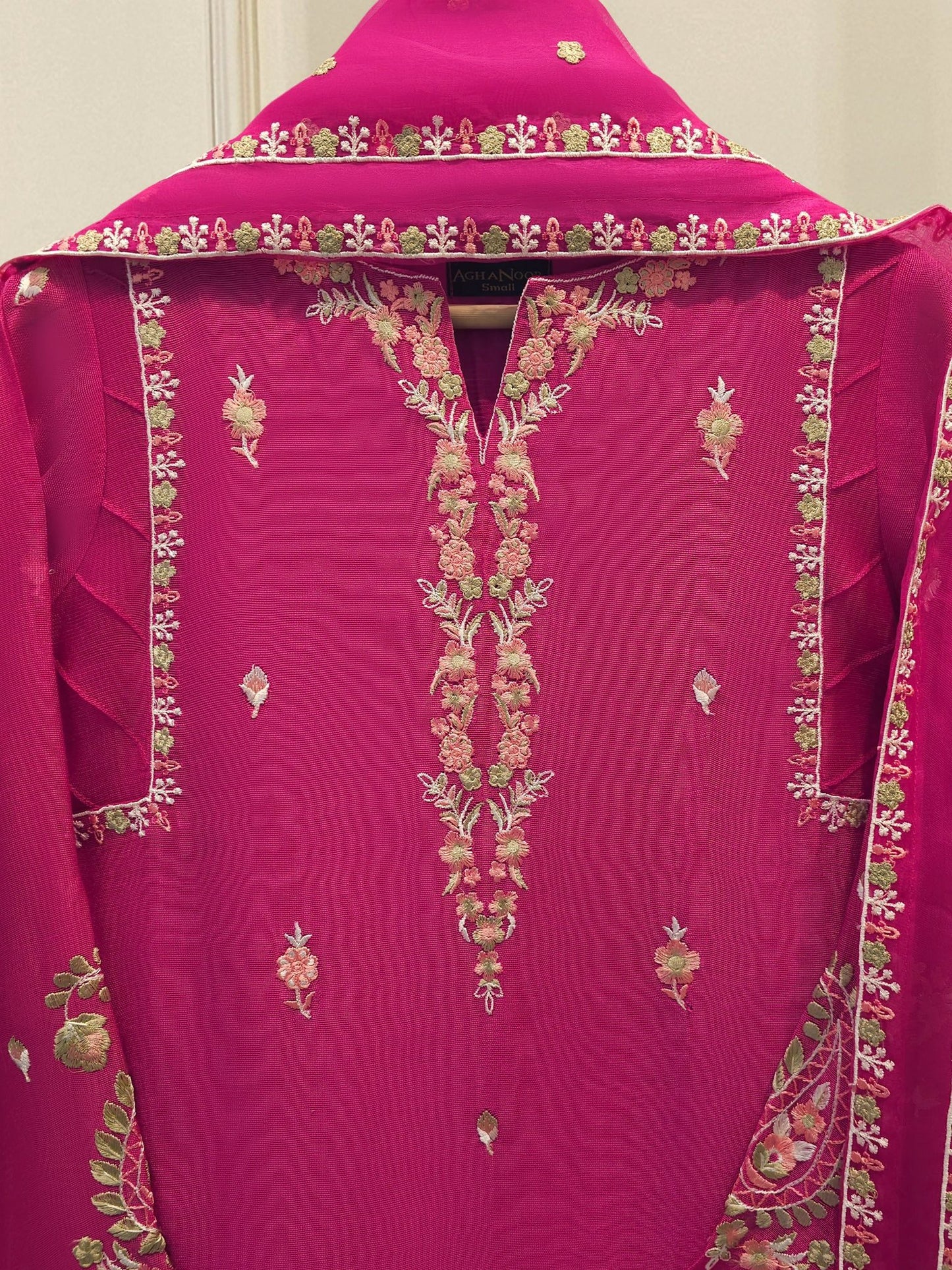 AGHANOOR 3 PIECE PURE COTTON NET EMBROIDERED SUIT