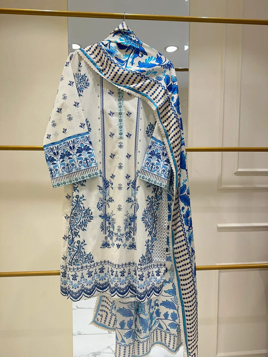 AGHANOOR PURE EMBROIDERED LAWN SHIRT & SILK DUPATTA