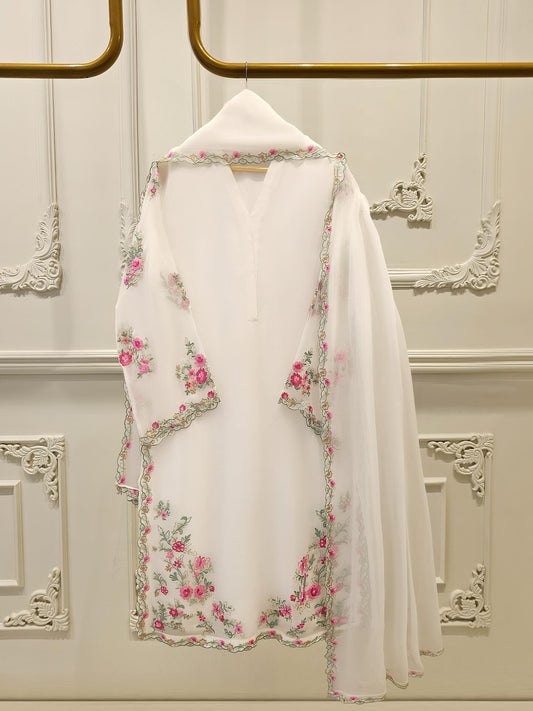 Aghanoor Pure Chiffon Embroidered 3 Piece Suit