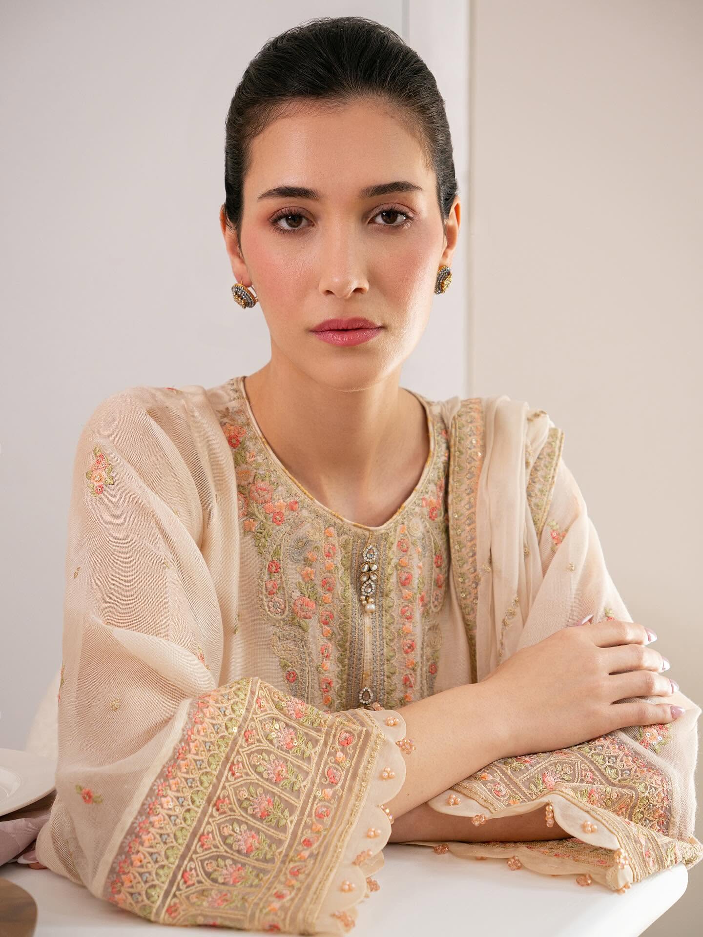 AGHANOOR COTTON NET HEAVILY EMB SHIRT & SILK PANTS