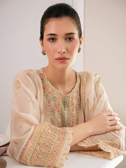 AGHANOOR COTTON NET HEAVILY EMB SHIRT & SILK PANTS
