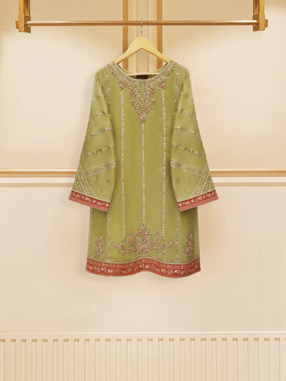 AGHANOOR PURE RAW SILK EMBROIDERED SHIRT WITH ORGANZA DUPATTA AND SILK PANT