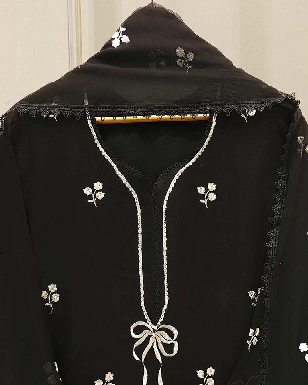 AGHANOOR COTTON NET EMB SUIT WITH CHIFFON DUPATTA & SILK PANTS