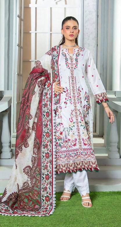 Gul Adhar Dhaga Kari Embroidered Cambric Lawn 3 Piece