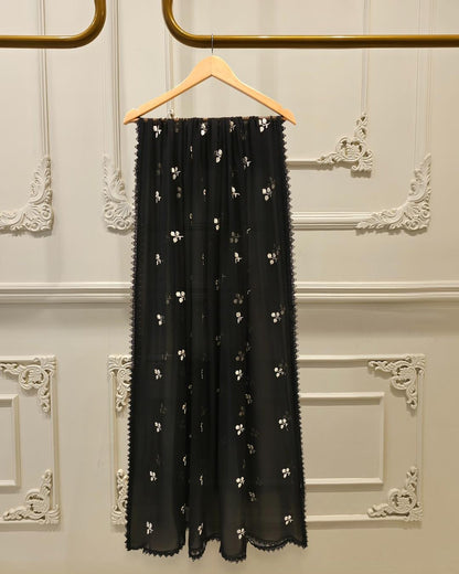 AGHANOOR COTTON NET EMB SUIT WITH CHIFFON DUPATTA & SILK PANTS