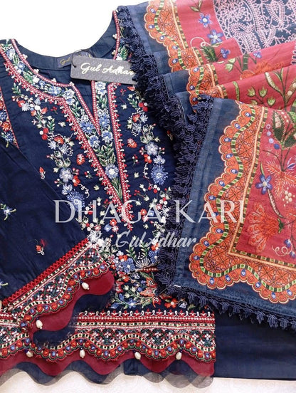 Gul Adhar Dhaga Kari Embroidered Cambric Lawn 3 Piece
