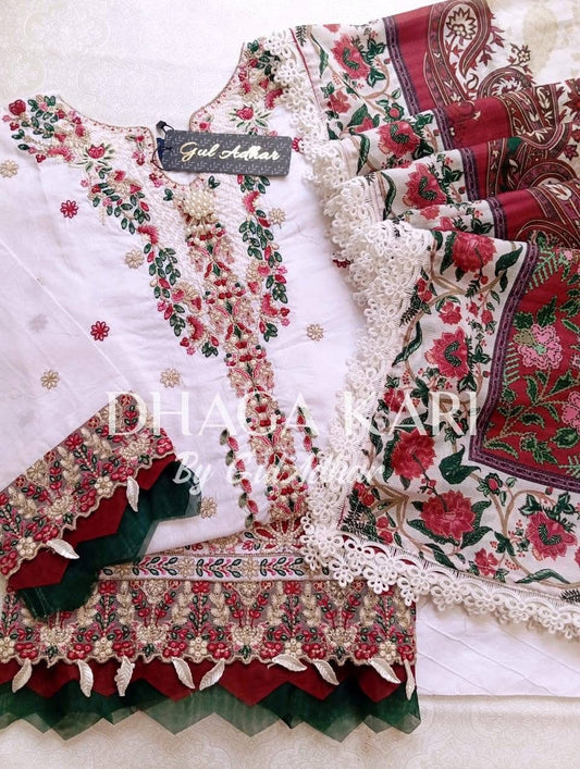 Gul Adhar Dhaga Kari Embroidered Cambric Lawn 3 Piece