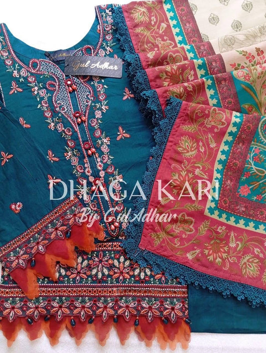 Gul Adhar Dhaga Kari Embroidered Cambric Lawn 3 Piece