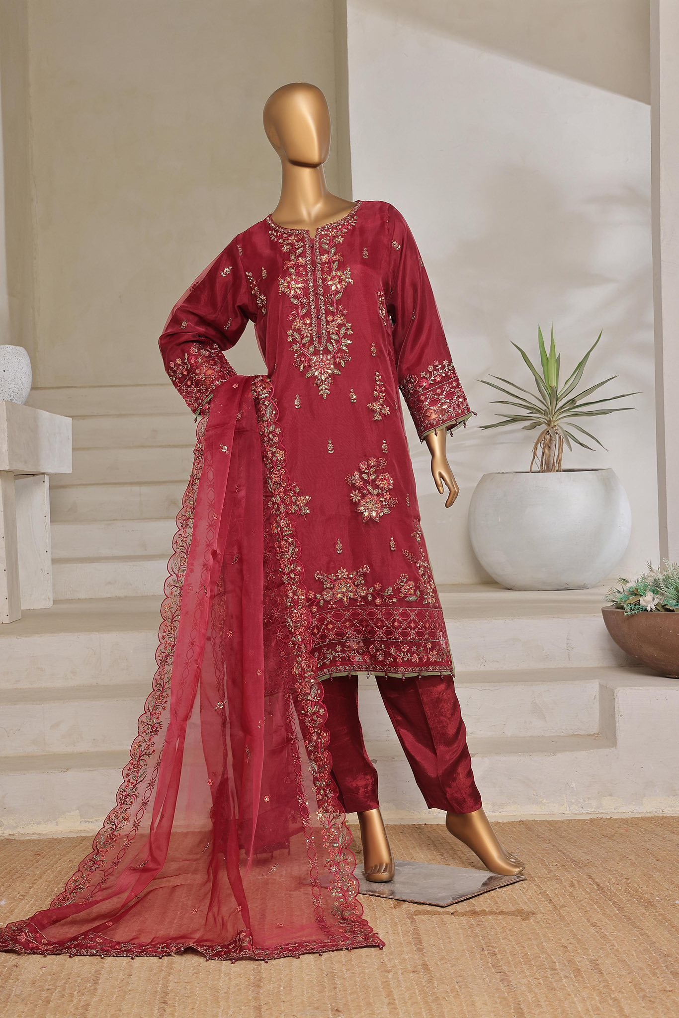 Sada-E-Noor  Festive Embroidered Organza 3 Piece
