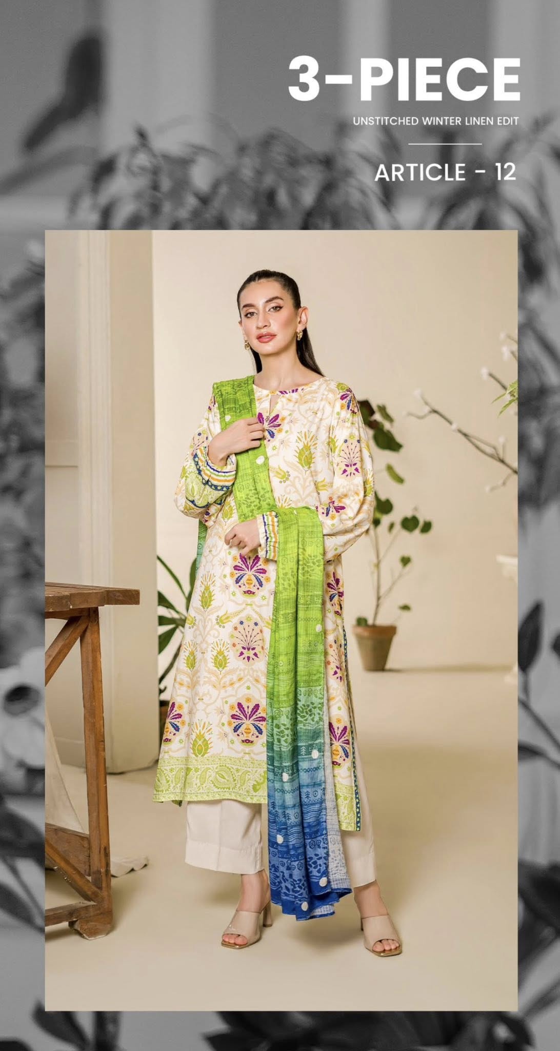 Gulljee Printed Winter Linen 3 Piece Suit