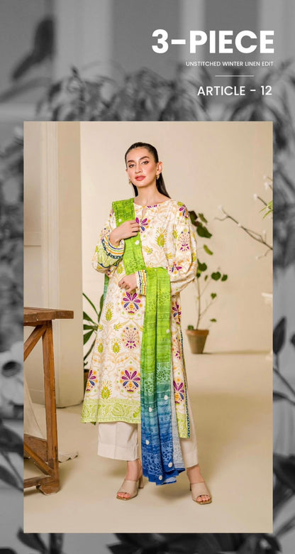 Gulljee Printed Winter Linen 3 Piece Suit