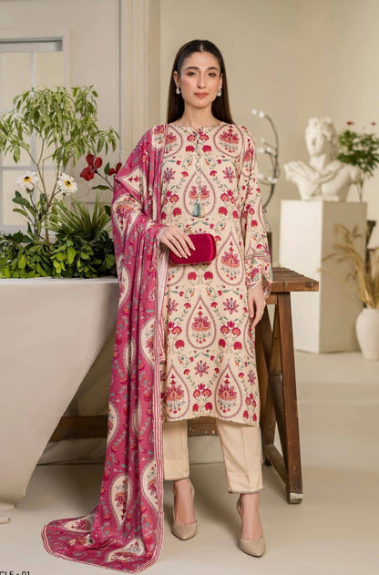 Gulljee Printed Winter Linen 3 Piece Suit