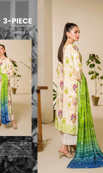 Gulljee Printed Winter Linen 3 Piece Suit