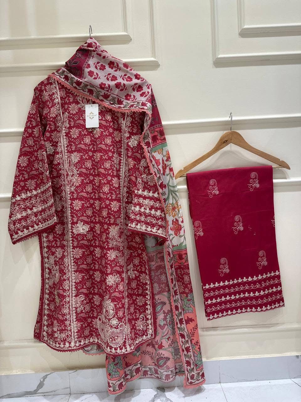 AGHANOOR PURE EMB LAWN SHIRT, PANT & LAWN DUPATTA