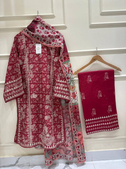 AGHANOOR PURE EMB LAWN SHIRT, PANT & LAWN DUPATTA