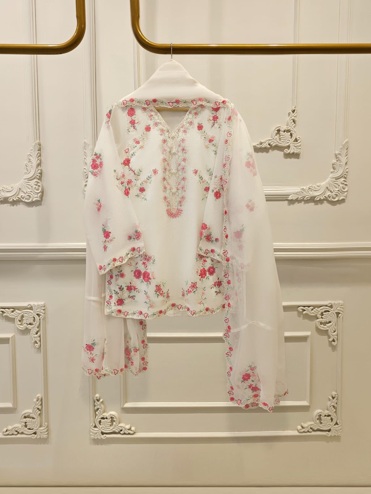 AGHANOOR  PURE COTTON NET EMBROIDERED SUIT with CHIFFON DUPATTA