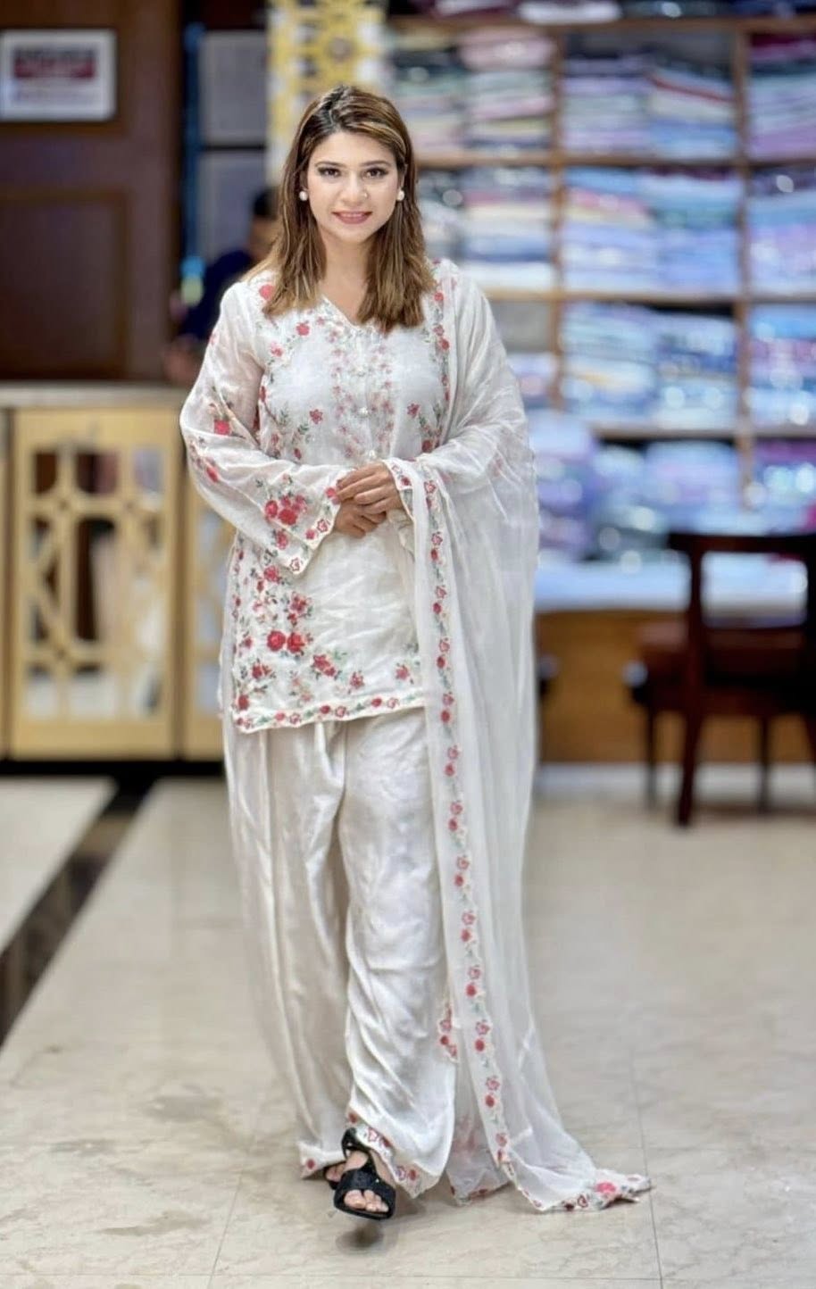 AGHANOOR  PURE COTTON NET EMBROIDERED SUIT with CHIFFON DUPATTA