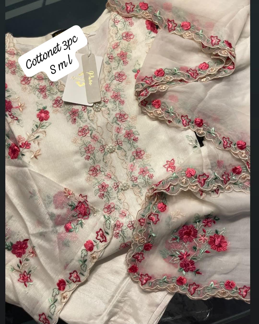 AGHANOOR  PURE COTTON NET EMBROIDERED SUIT with CHIFFON DUPATTA