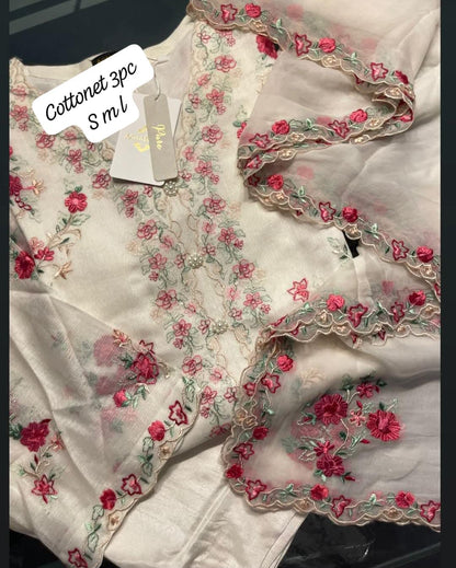 AGHANOOR  PURE COTTON NET EMBROIDERED SUIT with CHIFFON DUPATTA