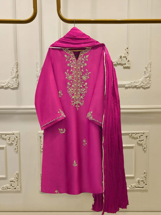 Aghanoor Embroidered Seesha Silk 3 Piece