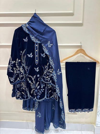 Aghanoor Velvet Embroidered 3 Piece Suit
