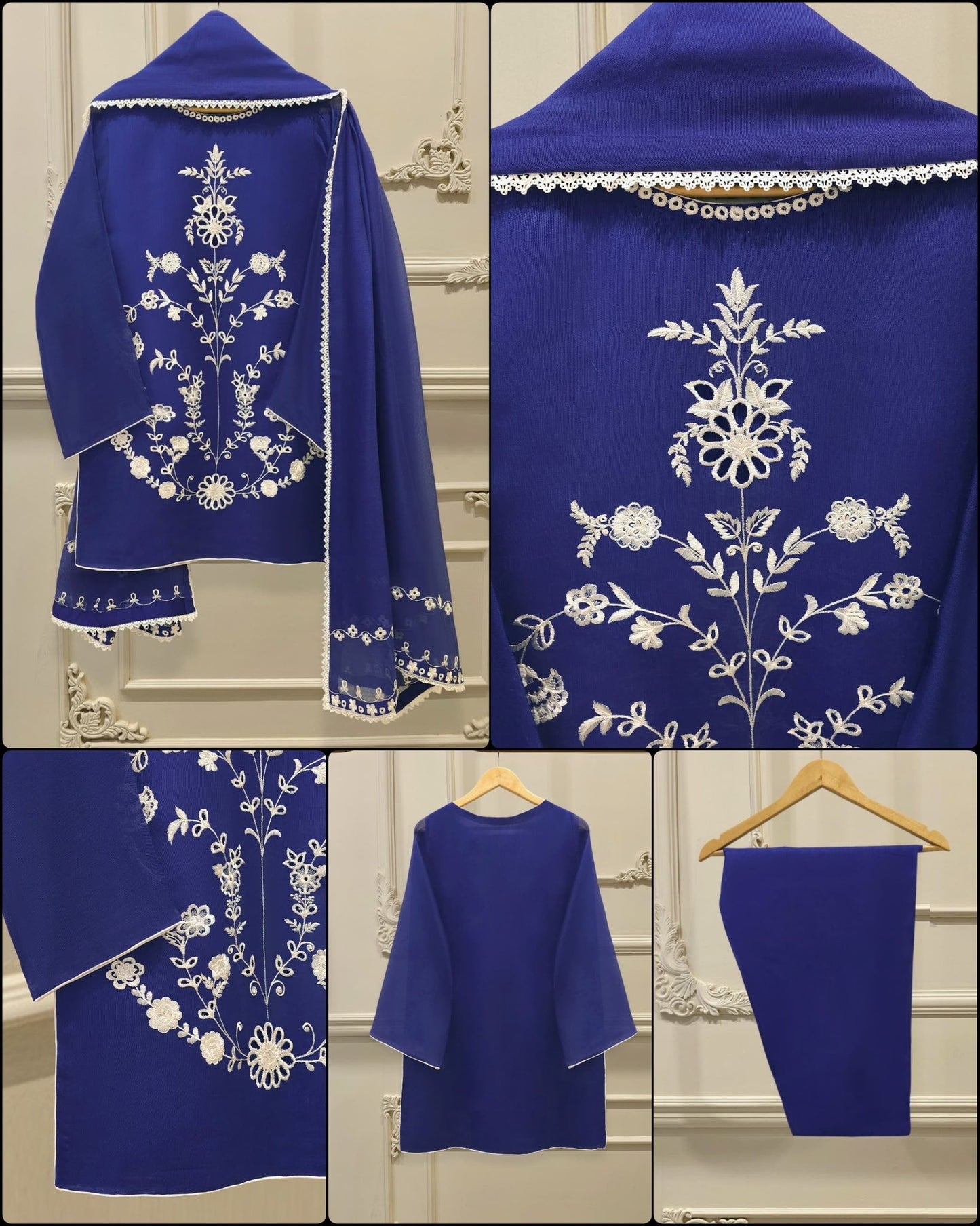 AGHANOOR COTTON NET EMB SHIRT,DUPATTA WITH FARSHI SILK TROUSERS