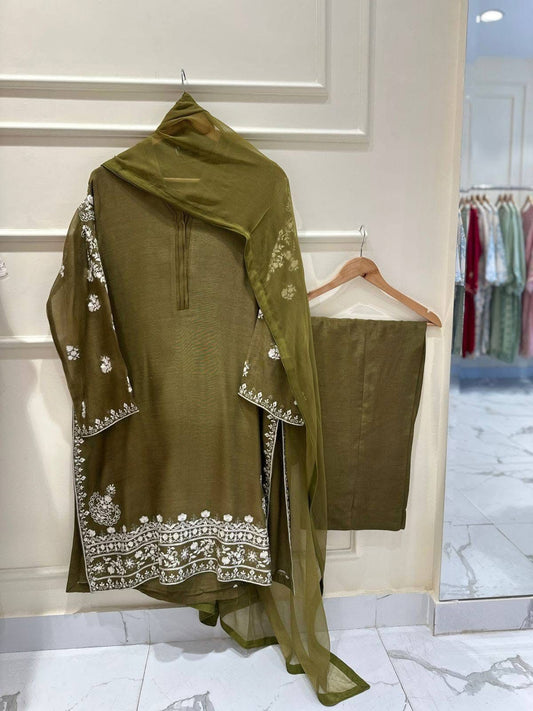 AGHANOOR  PURE COTTON NET EMBROIDERED SUIT with CHIFFON DUPATTA