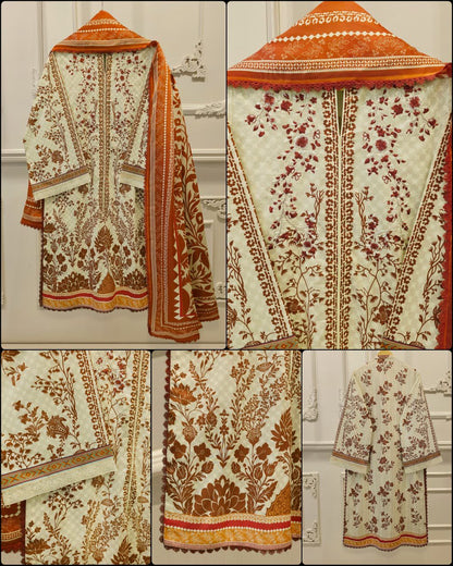 AGHANOOR PURE EMBROIDERED CAMBRIC LAWN SHIRT, PANT & SILK DUPATTA