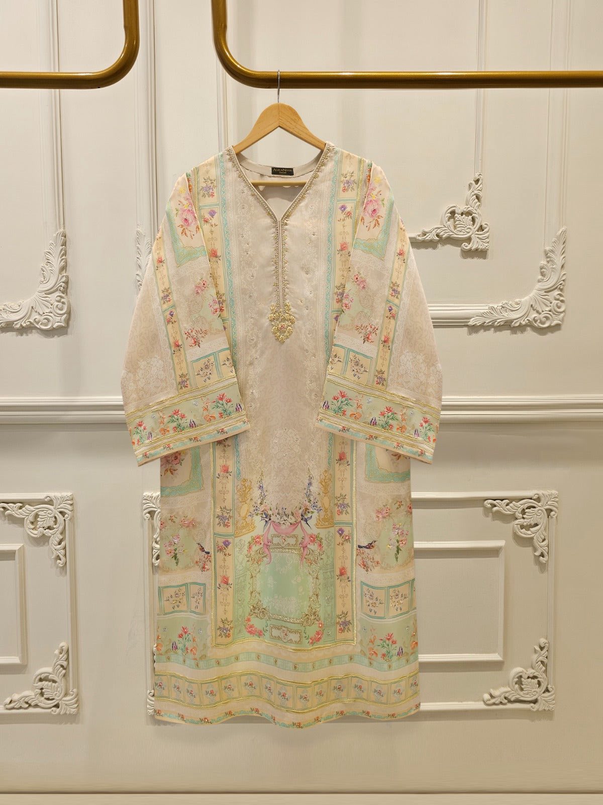 AGHANOOR PURE RAW SILK EMBROIDERED SUIT
