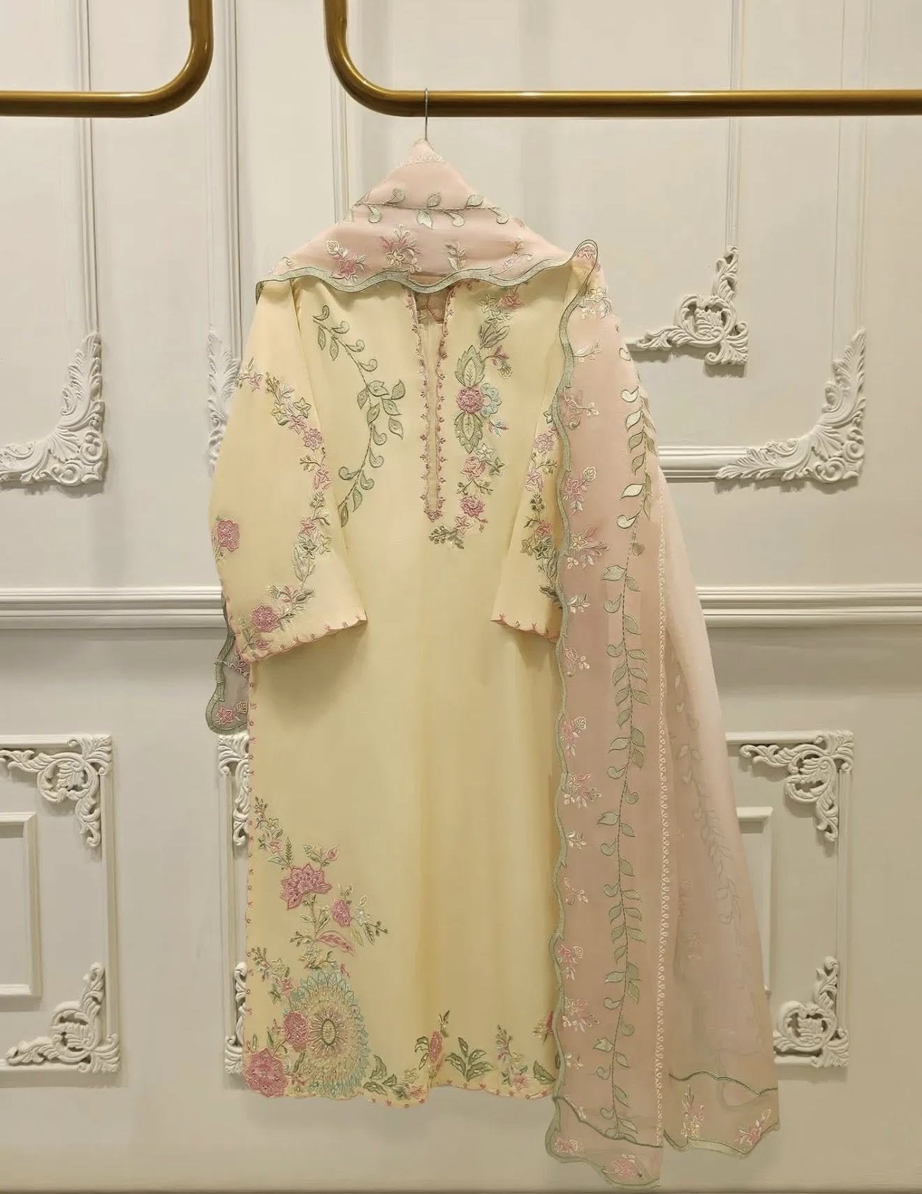 Aghanoor Pure Khadi Silk Embroidered 3 Piece Suit