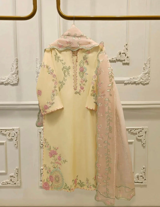 Aghanoor Pure Khadi Silk Embroidered 3 Piece Suit