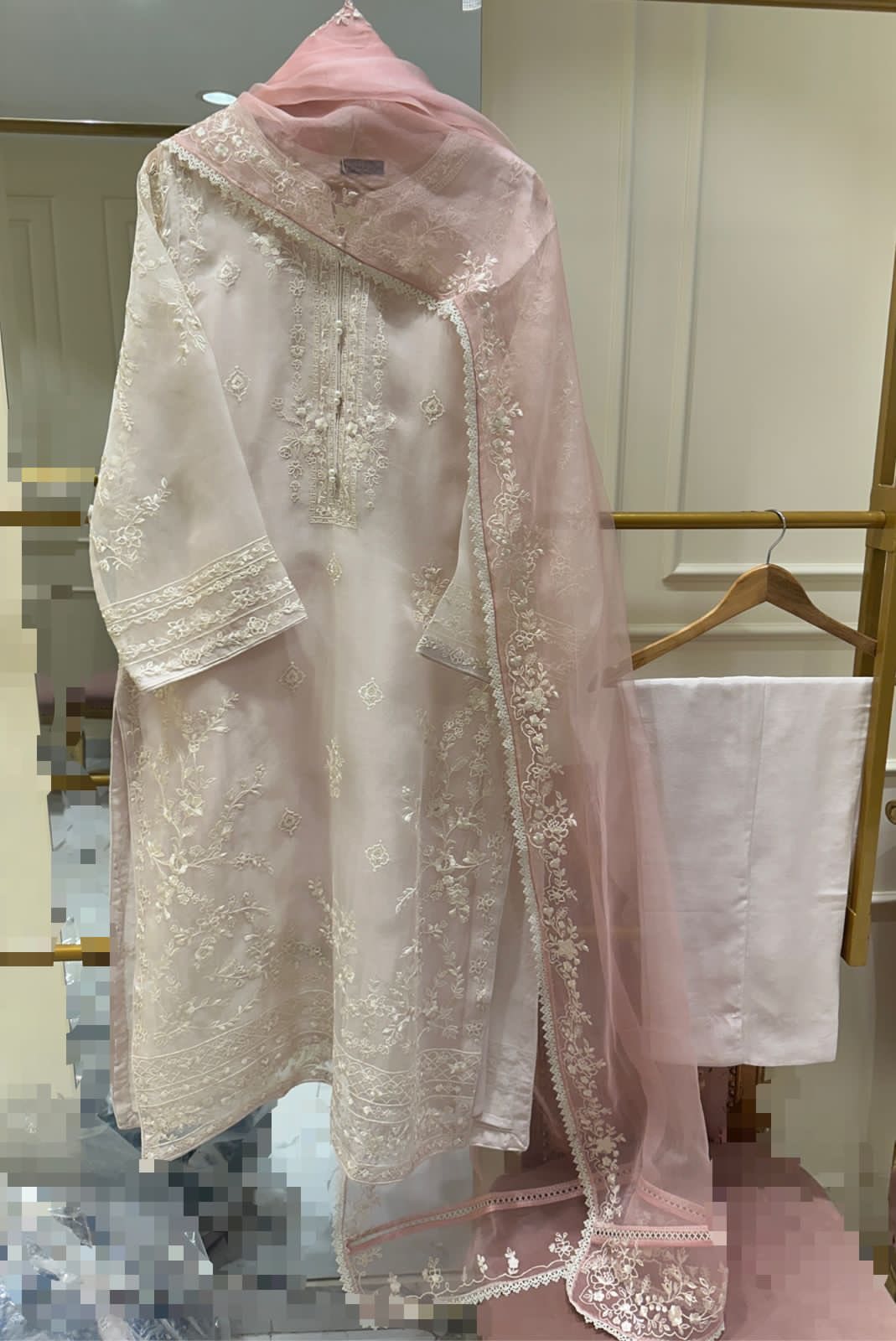 Aghanoor Heavily Embroidered Organza 3 Piece Suit