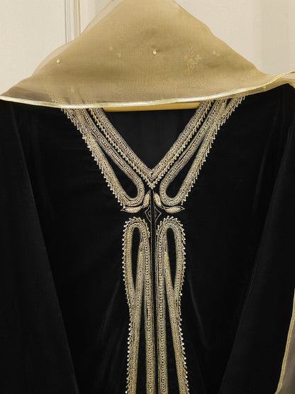 Aghanoor Embroidered Luxury Velvet 3 Piece-Black