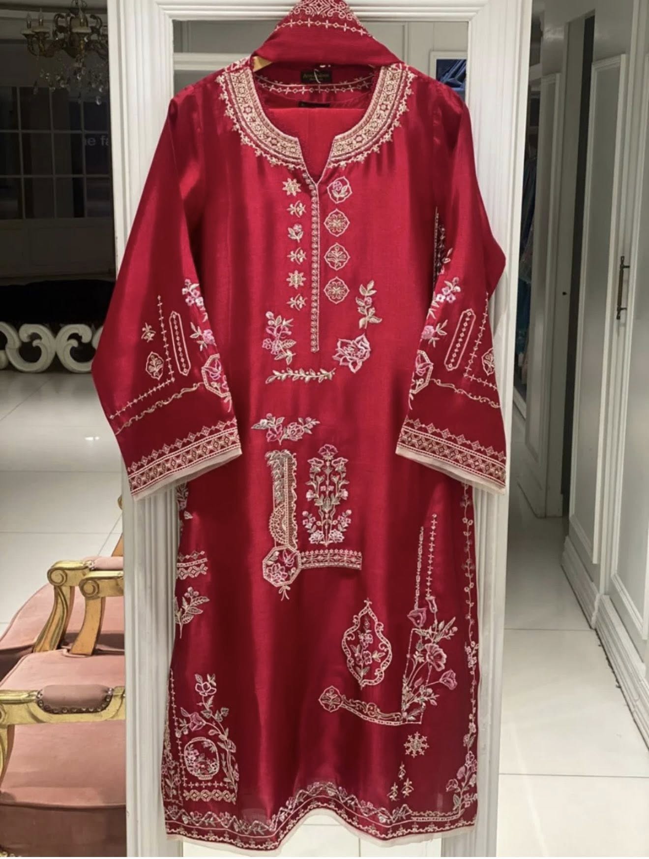 Aghanoor Embroidered Seesha Silk 3 Piece Suit