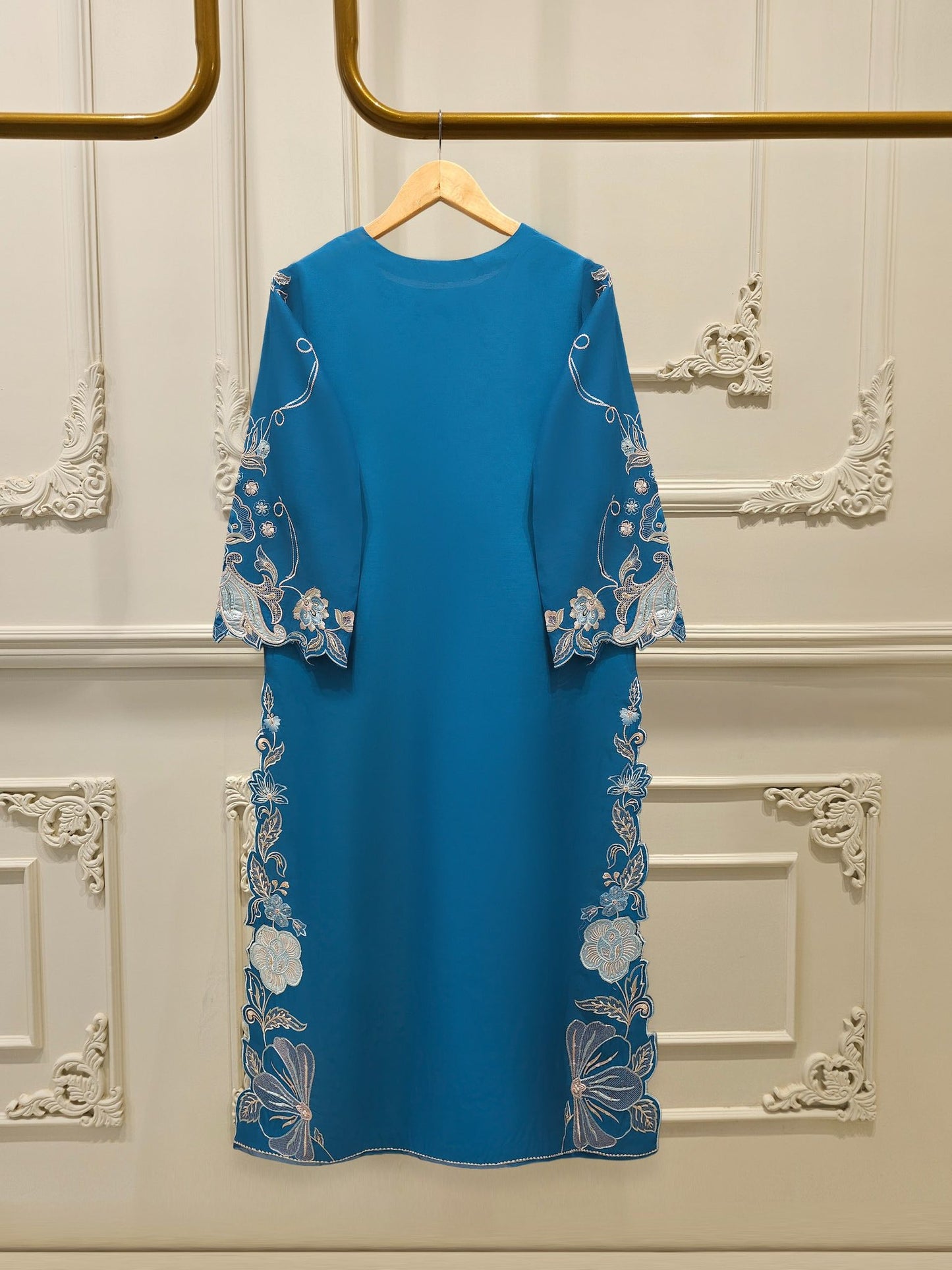 Aghanoor 100% Pure Seesha Silk Blue Emb 2 Piece Suit