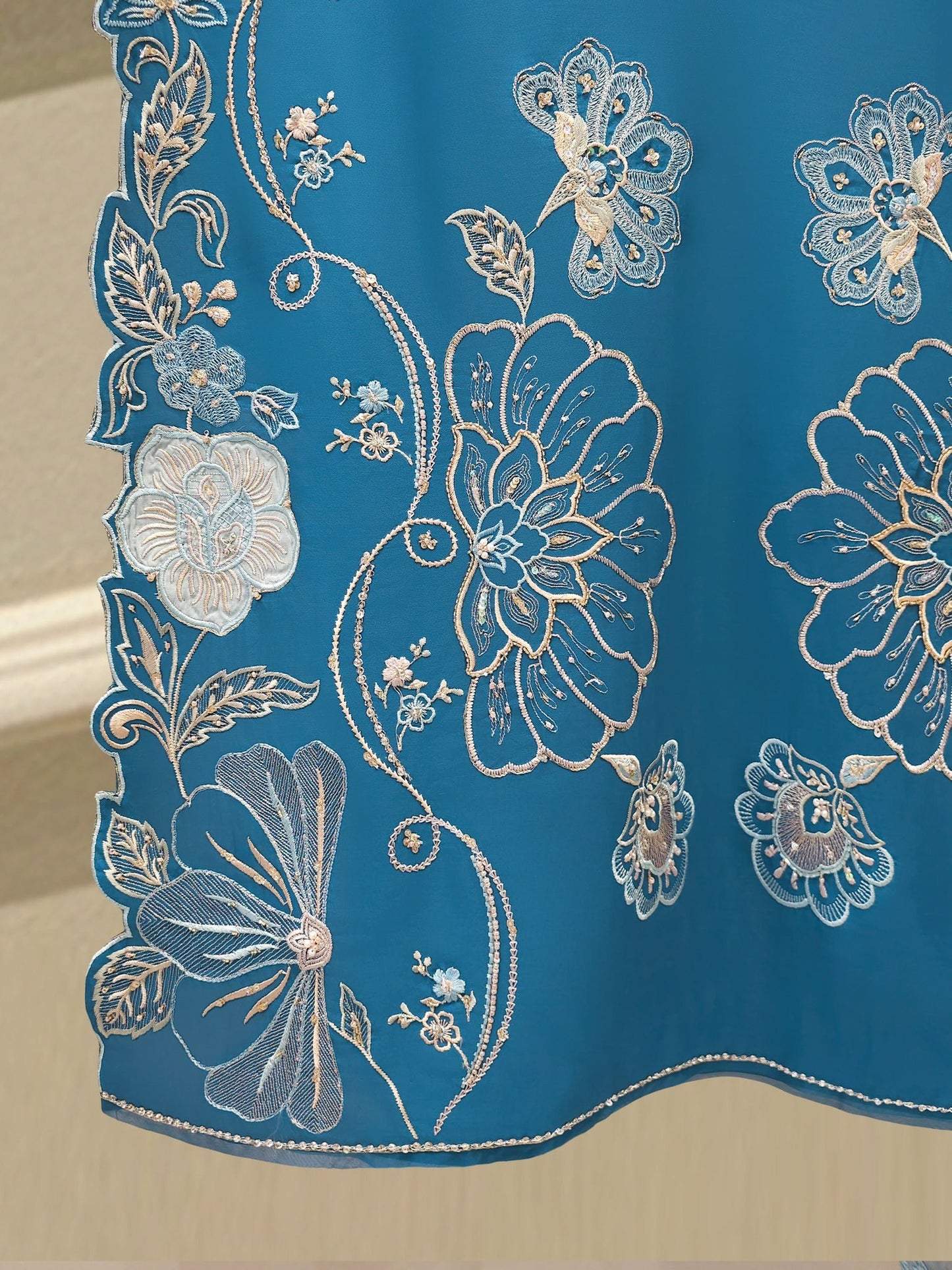 Aghanoor 100% Pure Seesha Silk Blue Emb 2 Piece Suit