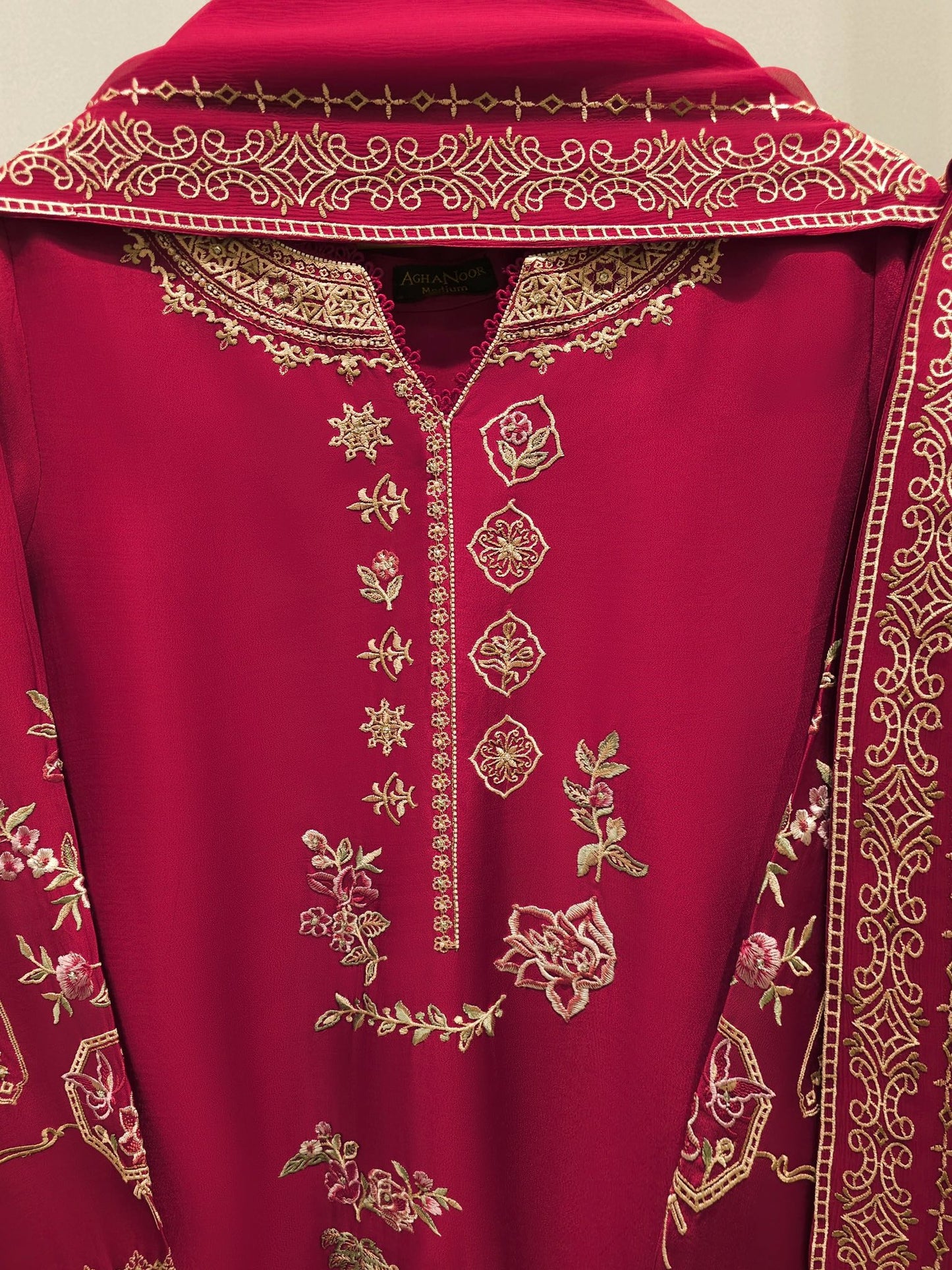 Aghanoor Embroidered Seesha Silk 3 Piece Suit