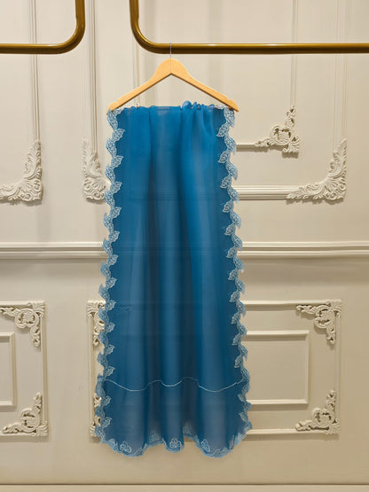 Aghanoor 100% Pure Seesha Silk Blue Emb 2 Piece Suit