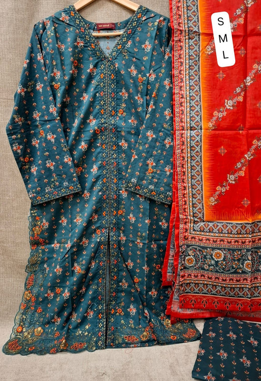 Bin Saeed Embroidered Lawn Front Open Style 3 Piece