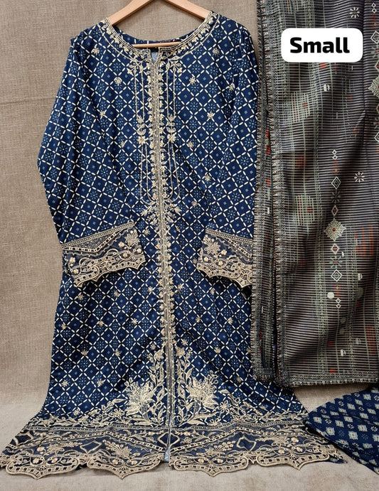 Bin Saeed Embroidered Lawn Front Open Style 3 Piece