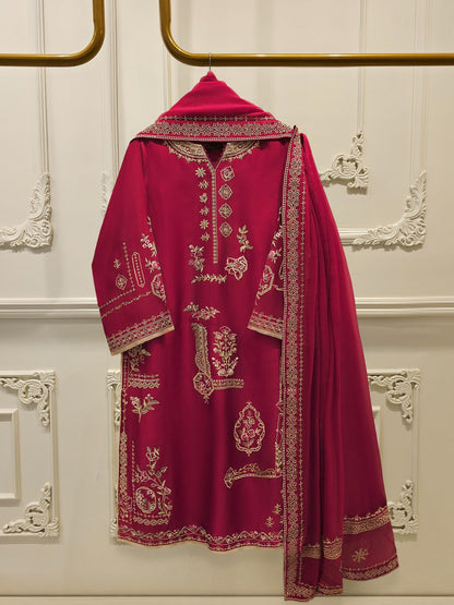 Aghanoor Embroidered Seesha Silk 3 Piece Suit