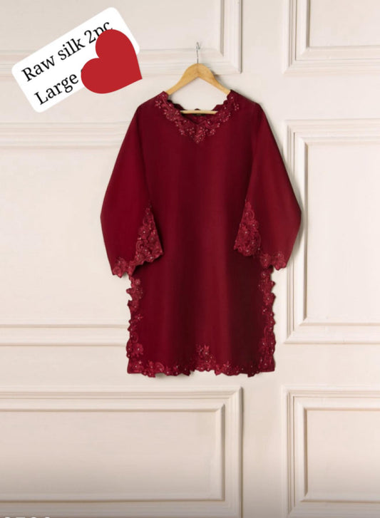 Aghanoor Embroidered Silk Co-ord Set (Shirt & Pants)